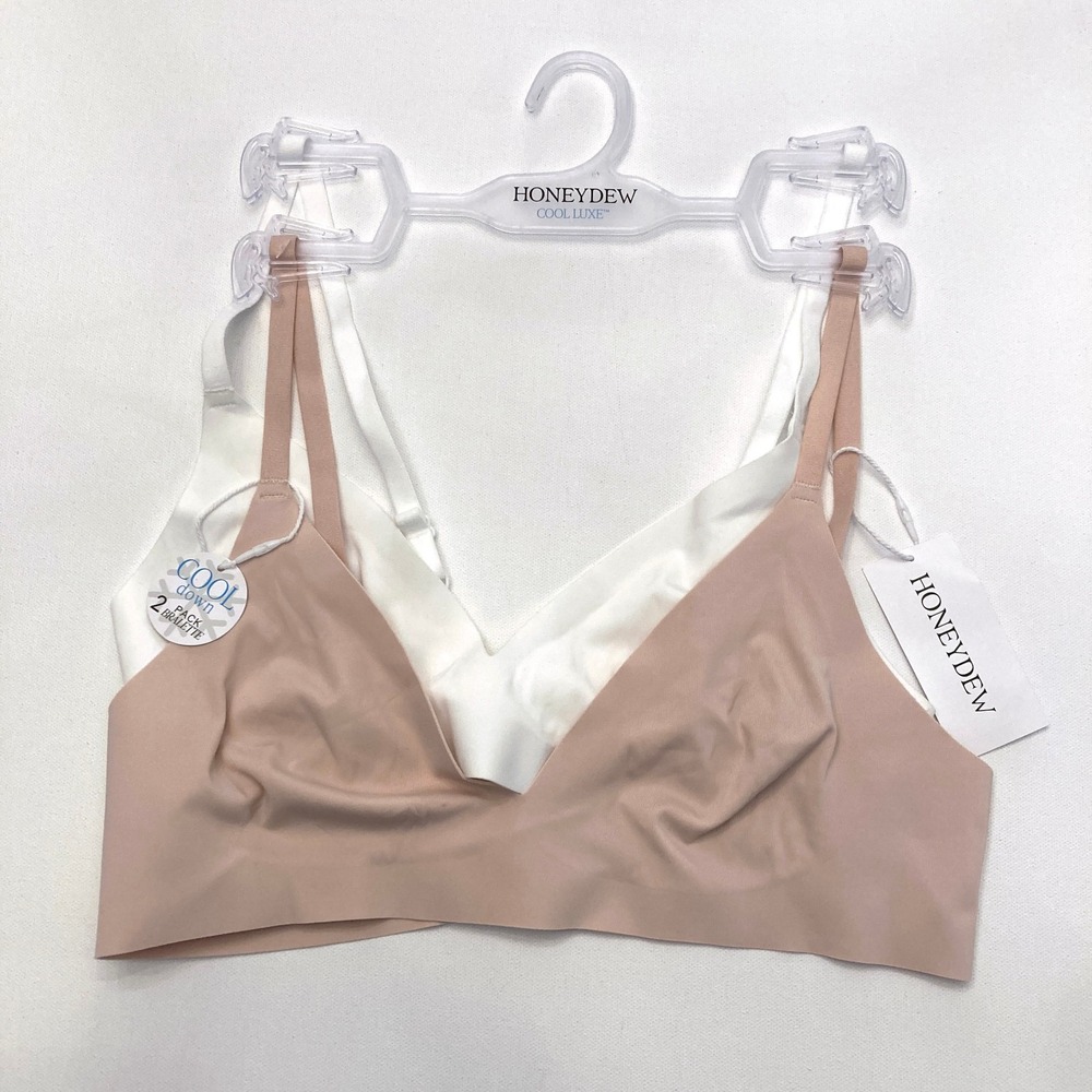 Honeydew Intimates Cool Luxe Bralette Set of 2 Seamless White Beige Size L/XL